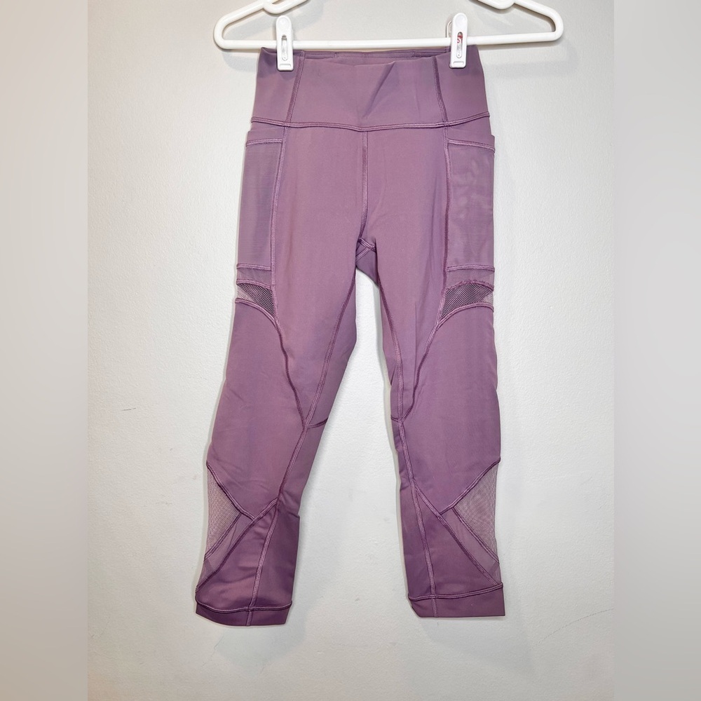 Lululemon Wunder Forget The Sweat Crop Leggings Smoked Mulberry Mesh Size 4 - Picture 6 of 8